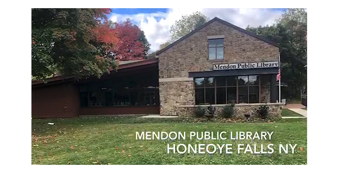Front outside view of Mendon Public Library, circa 2020.
