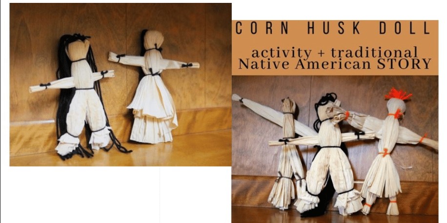 5 examples of cornhusk dolls, a traditional Haudenosaunee craft.