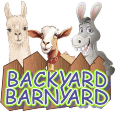 Illustrated llama, cow, and donkey heads peering over a fence.